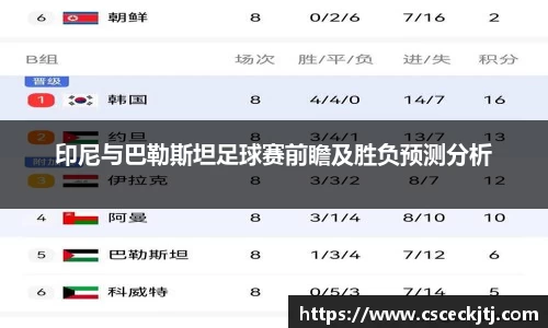 印尼与巴勒斯坦足球赛前瞻及胜负预测分析